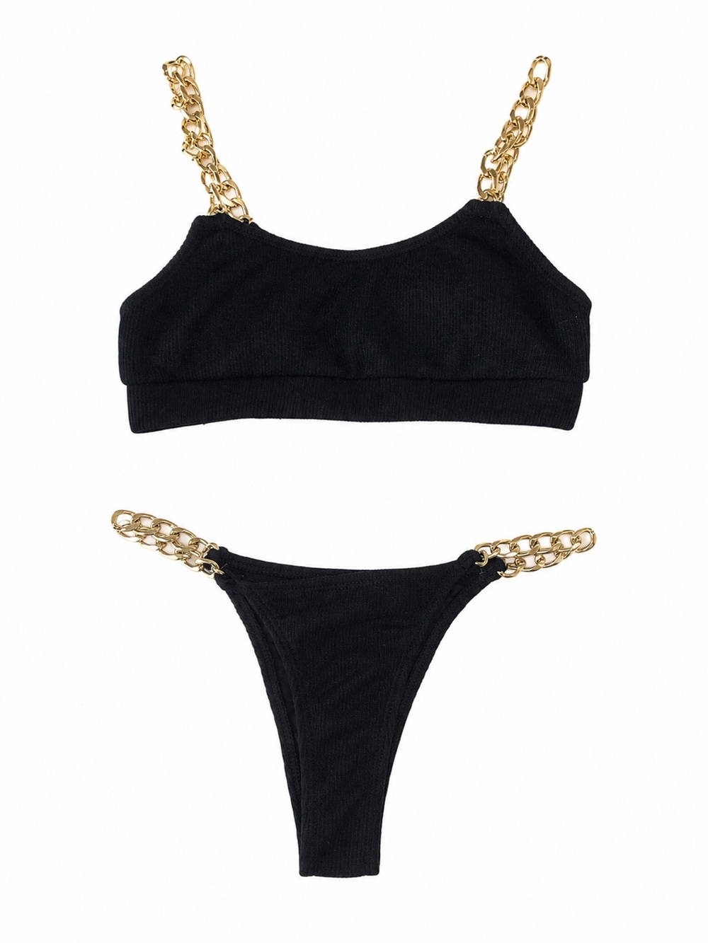 Summer Set Bikini Top Black Gold Chain Medium Swimwear swim